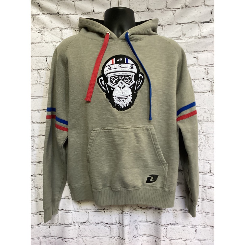 Seven Apparel Mens Monkey Racing Helmet Hoodie Grey Graphic Sweatshirt L